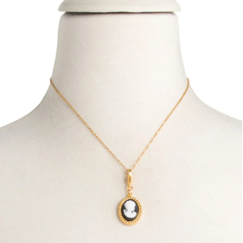 New BEN AMUN 24k Gold Electroplated Cameo CHARM Pendant Made In USA Gold Black - Picture 2 of 5